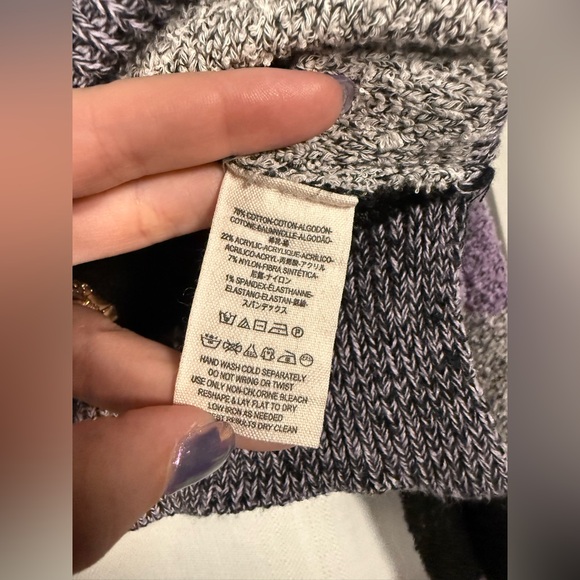 Free People Black Grey Purple Candyland Striped Crop Knit Sweater Size Small - Picture 7 of 8